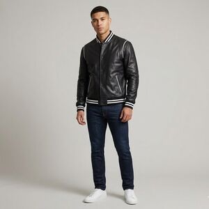 Snover Men's Buttery Soft Leather Varsity Bomber Jacket | NWT | Size Medium